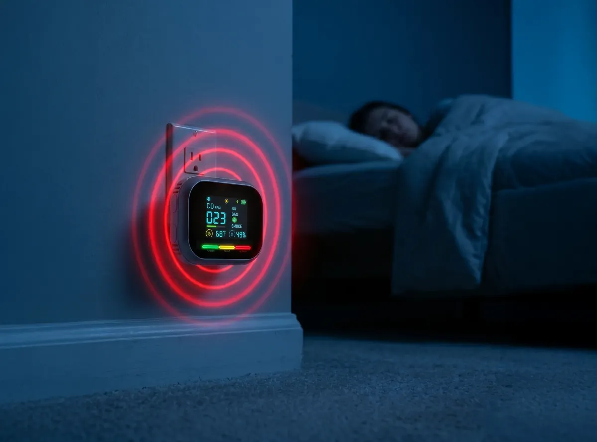 CarbonOne Safe plugged into a wall outlet at night