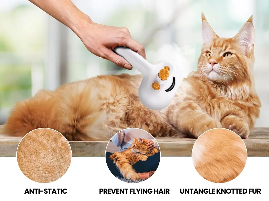 RadPaws 3-in-1 Pet Steam Brush in use on a cat