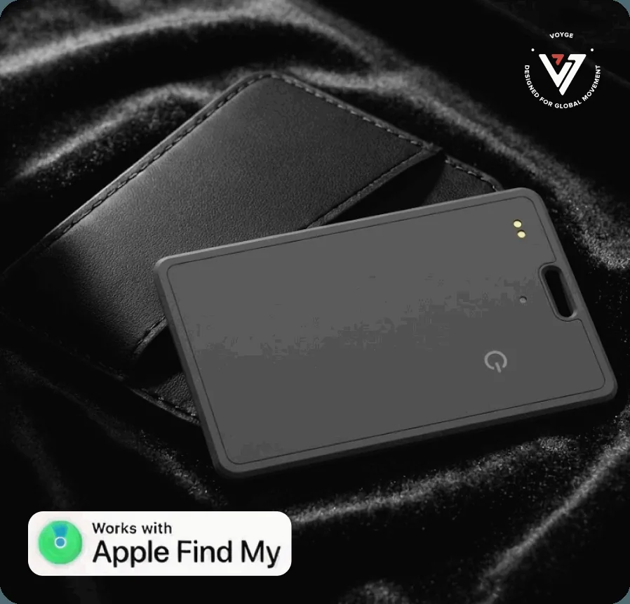 Voyge Smart Locator slid into a wallet card slot